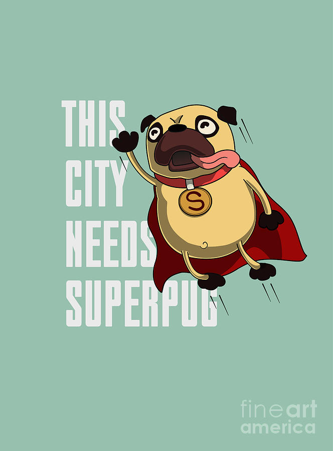 Typography Digital Art - Funny Cartoon Character Pug Design by Just draw
