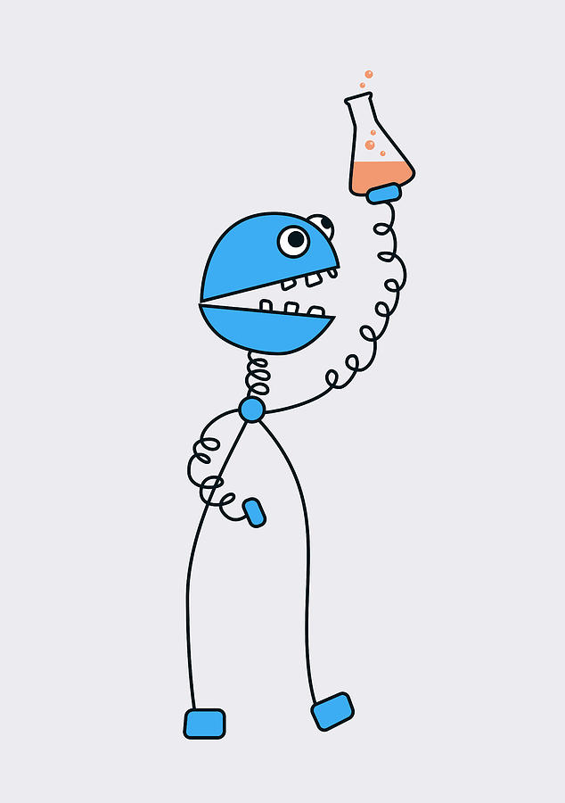 Funny Cartoon Robot Chemist Digital Art by Boriana Giormova
