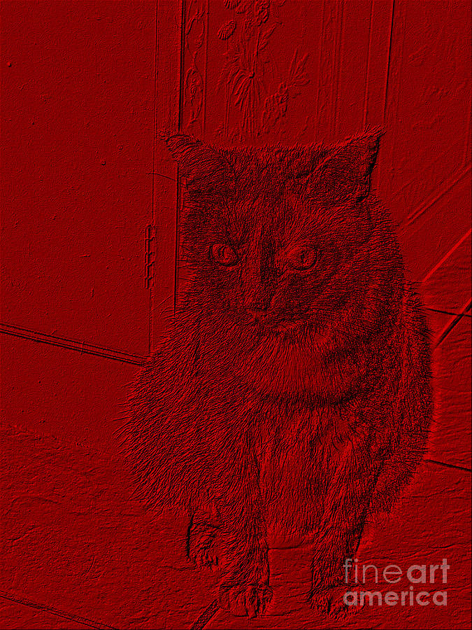 Funny cat red portrait Digital Art by Oksana Semenchenko