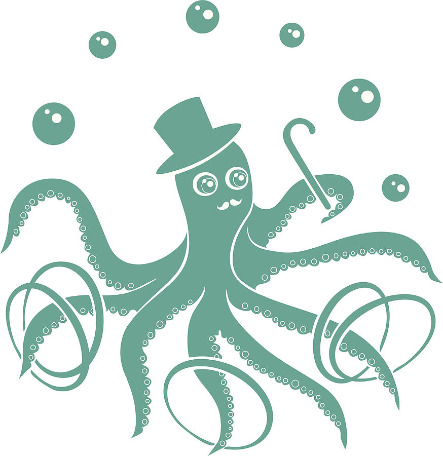 Funny Circus Octopus Drawing by Marylika