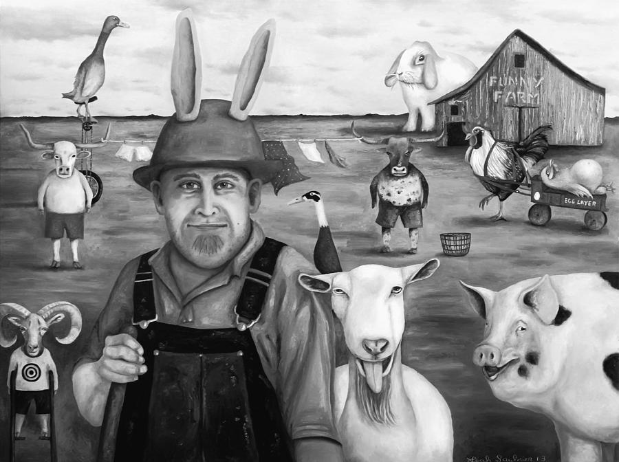Duck Painting - Funny Farm bw by Leah Saulnier The Painting Maniac