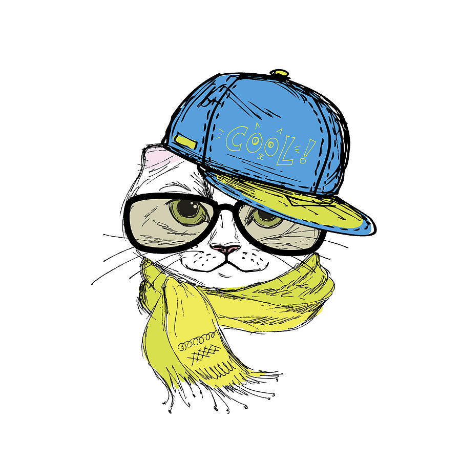 Funny Fashion Cat In A Cap And Glasses Digital Art by Bagira22