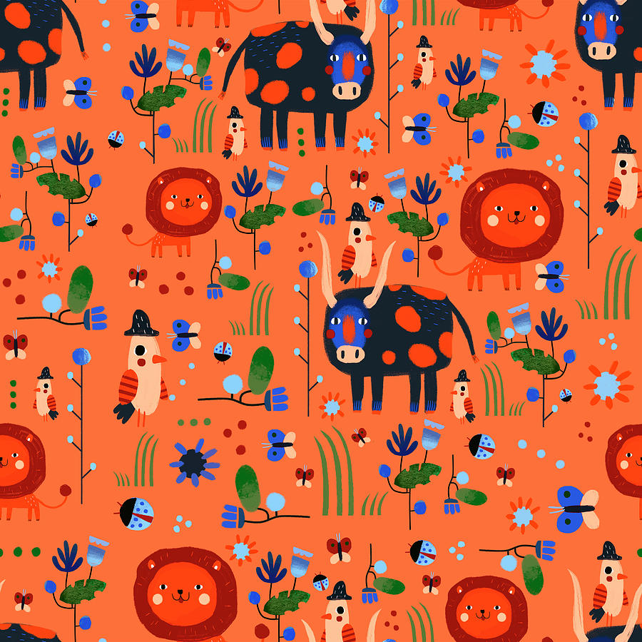 Funny Pattern With Animals Digital Art by Ekaterina Ladatko