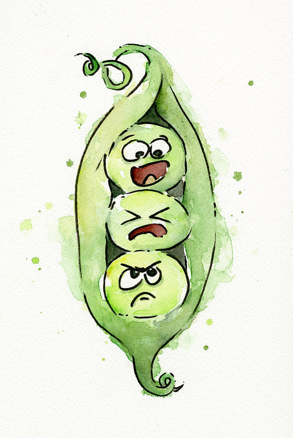 Vegetable Painting - Funny Peas in a Pod by Olga Shvartsur