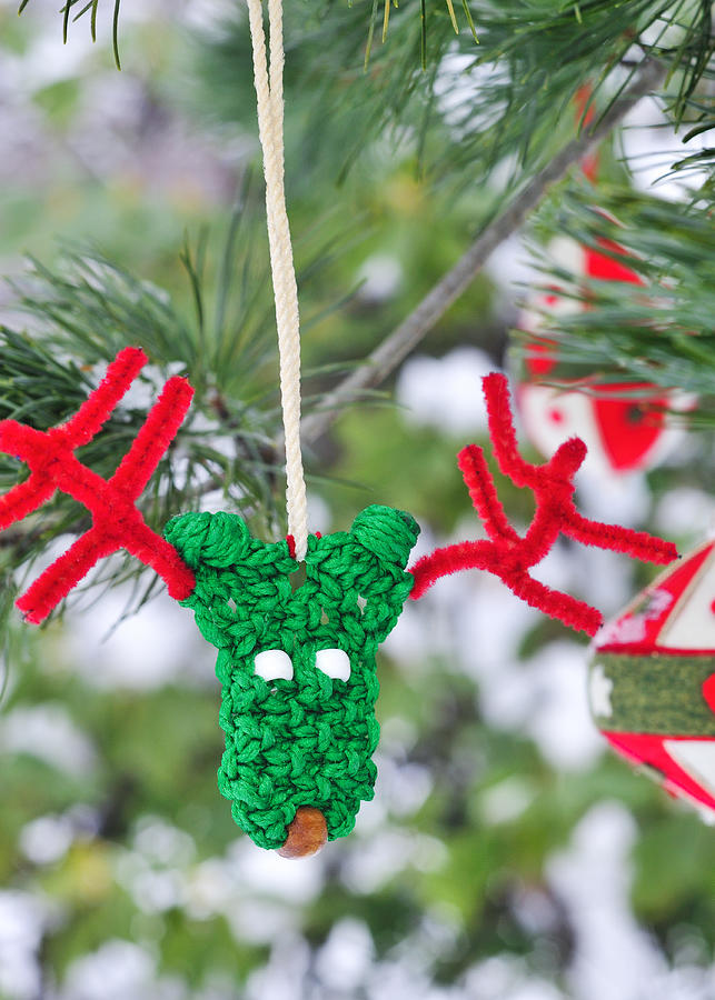 Funny Reindeer Ornament on pine tree Photograph by Marianne Campolongo
