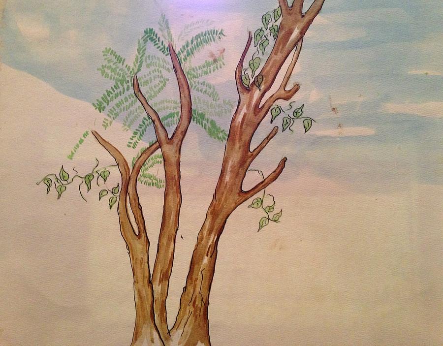 Funny Tree Painting by Erika Jean Chamberlin