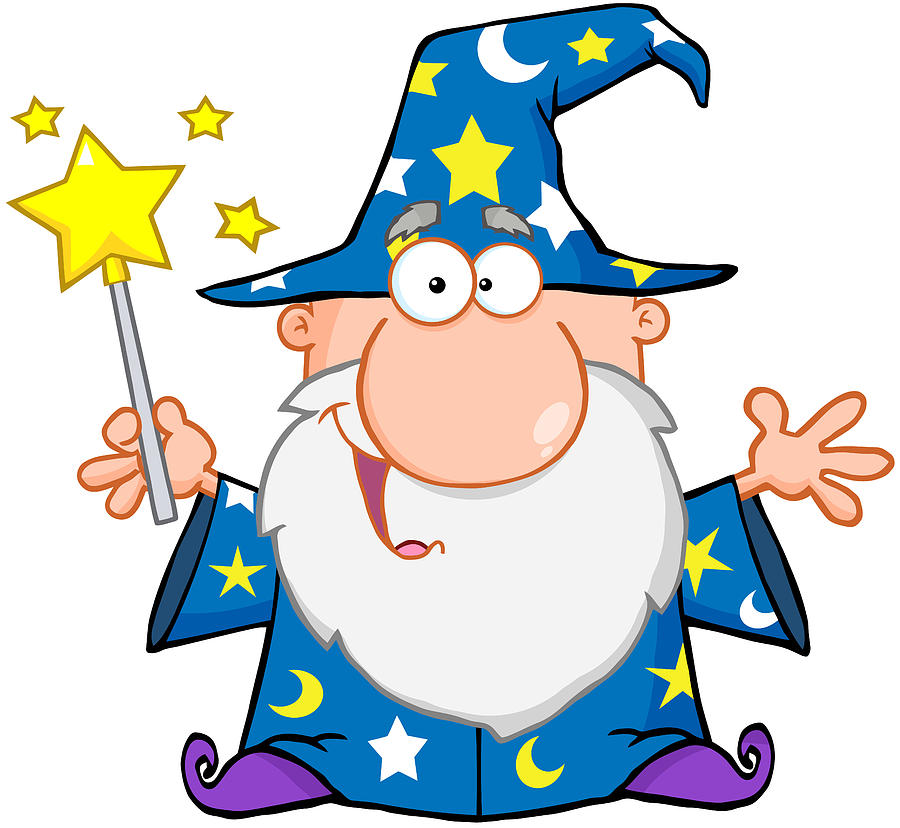 Funny Wizard Waving With Magic Wand Drawing by Chud