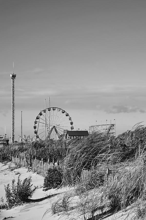 Funtown Pier Seaside Park New Jersey Black and White Photograph by Terry DeLuco