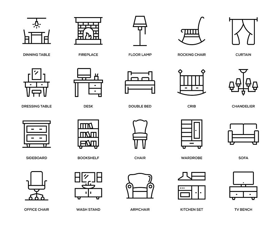 Furniture Icon Set Drawing by Enis Aksoy