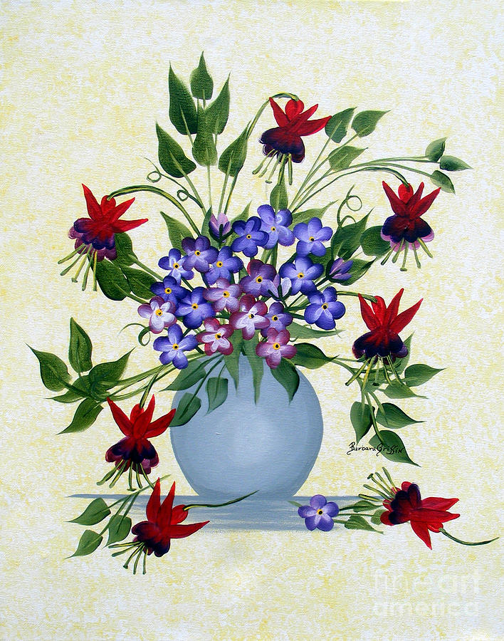 Flower Painting - Fushias and Forget-me-nots by Barbara A Griffin