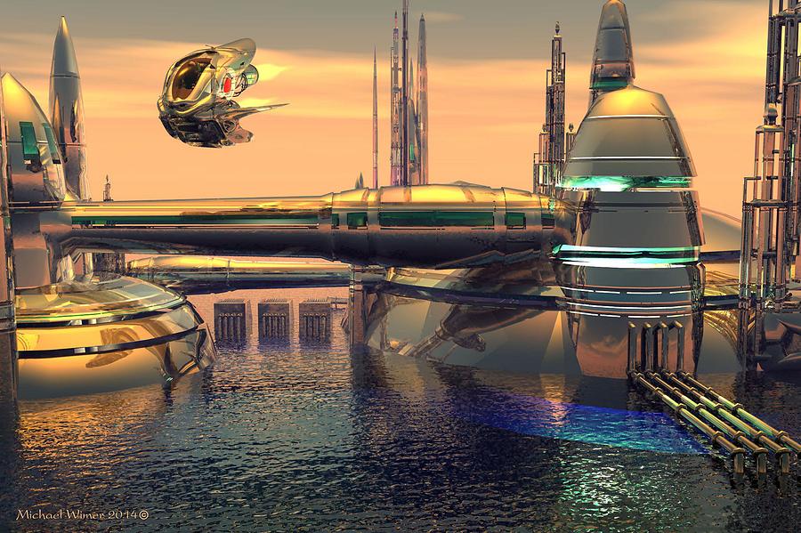Future City on the Sea Digital Art by Michael Wimer