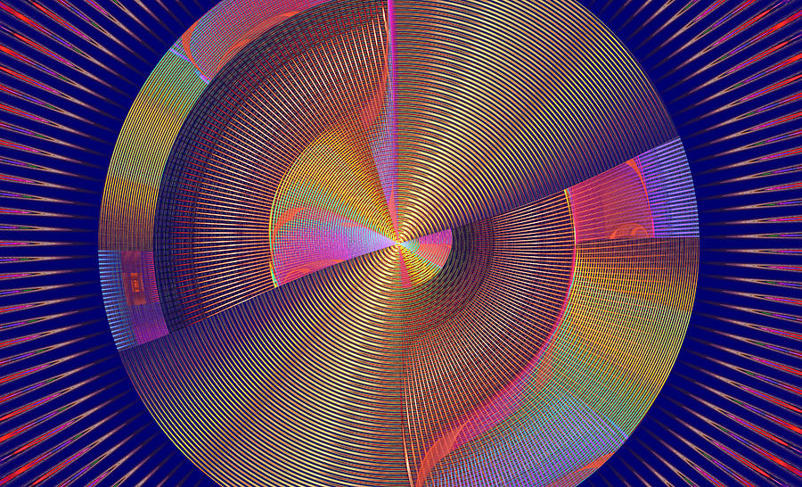 Abstract Photograph - Futuristic Blue Yellow And Pink Tech Disc Fractal Flame by Keith Webber Jr