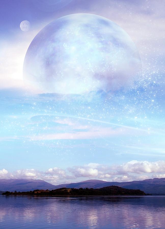 Landscape Photograph - Futuristic Moon Over Water by Victor Habbick Visions