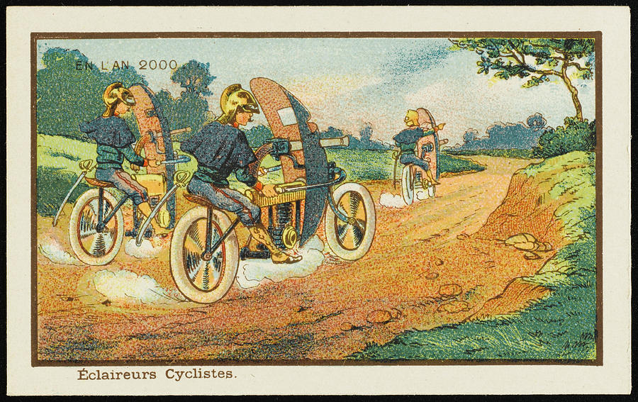 Fantasy Drawing - Futuristic Motorcycle Scouts by Mary Evans Picture Library Fantasy Drawing - Futuristic Motorcycle Scouts by Mary Evans Picture Library