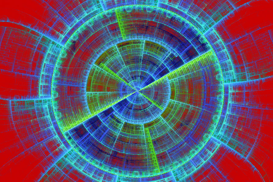 Futuristic Tech Disc Red And Blue Fractal Flame Photograph by Keith Webber Jr