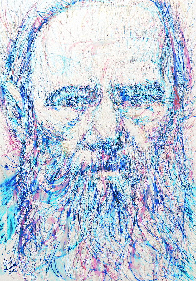 Fyodor Dostoyevsky / colored pens portrait Painting by Fabrizio Cassetta