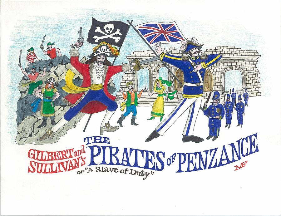 G and S  The Pirates of Penzance Drawing by Marty Fuller