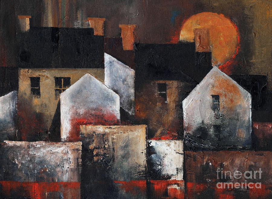 Cottage Painting - Gables Sunset by Val Byrne