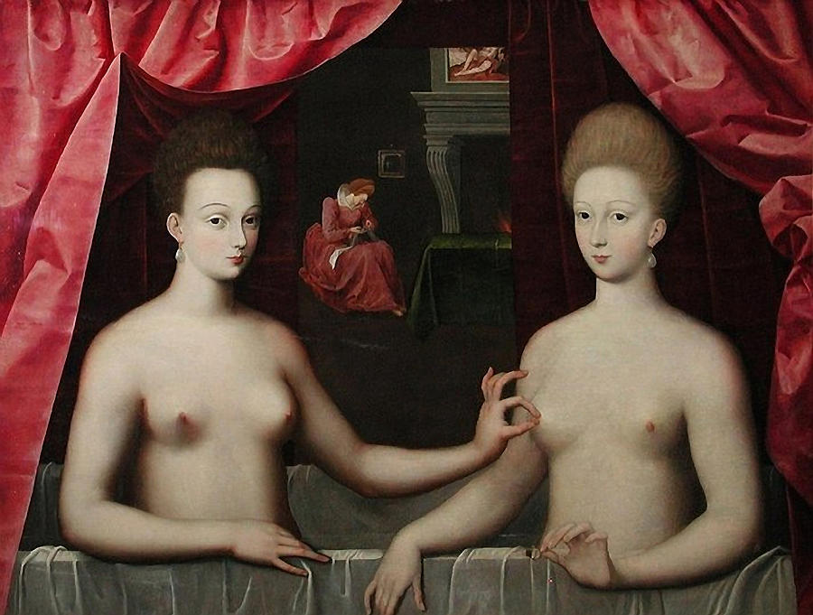 Sisters Painting - Gabrielle dEstrees and one of her sisters by Sarah Vernon Sisters Painting - Gabrielle dEstrees and one of her sisters by Sarah Vernon