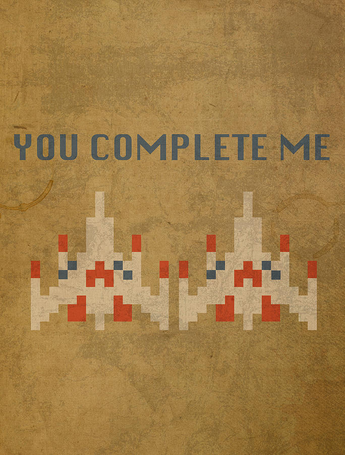 Vintage Mixed Media - Galaga Vintage Video Game Art You Complete Me by Design Turnpike