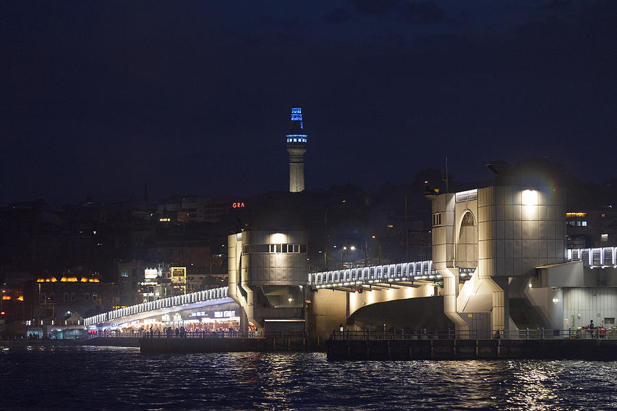 Galata Bridge in Istanbul by night Photograph by Gwengoat