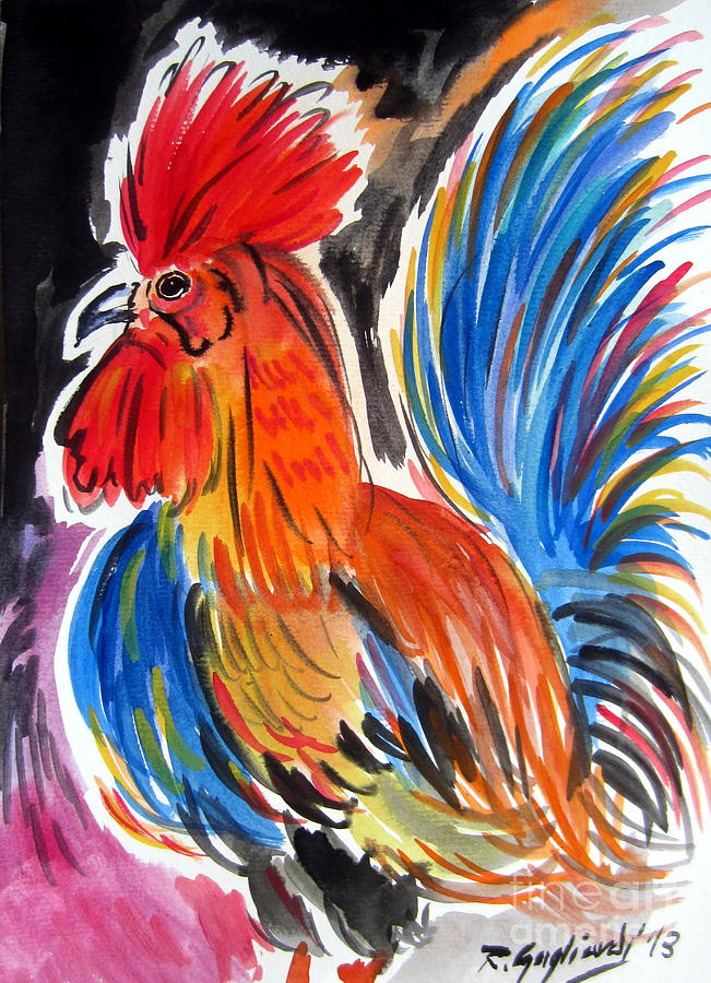 Gallo Rooster nervoso Painting by Roberto Gagliardi