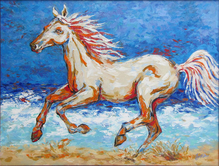 Galloping Horse on Beach Painting by Jyotika Shroff