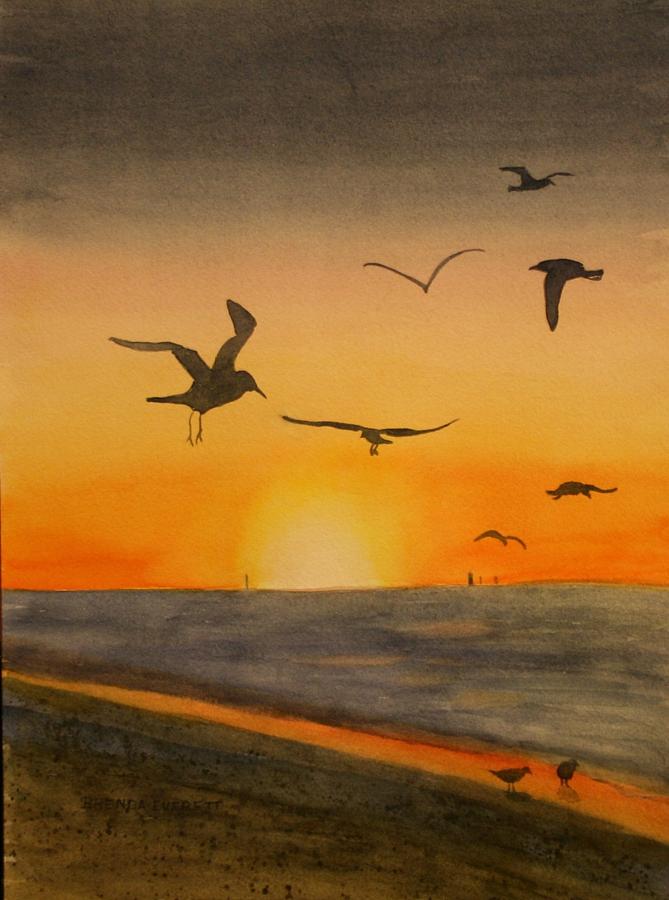 Bird Painting - Galveston Beach by Brenda Everett