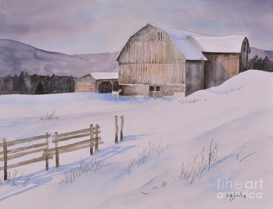 Winter Painting - Gambrel Barn by Sally Tiska Rice
