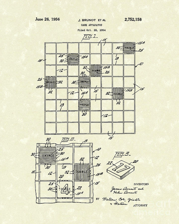 Game Board 1956 Patent Art Drawing by Prior Art Design