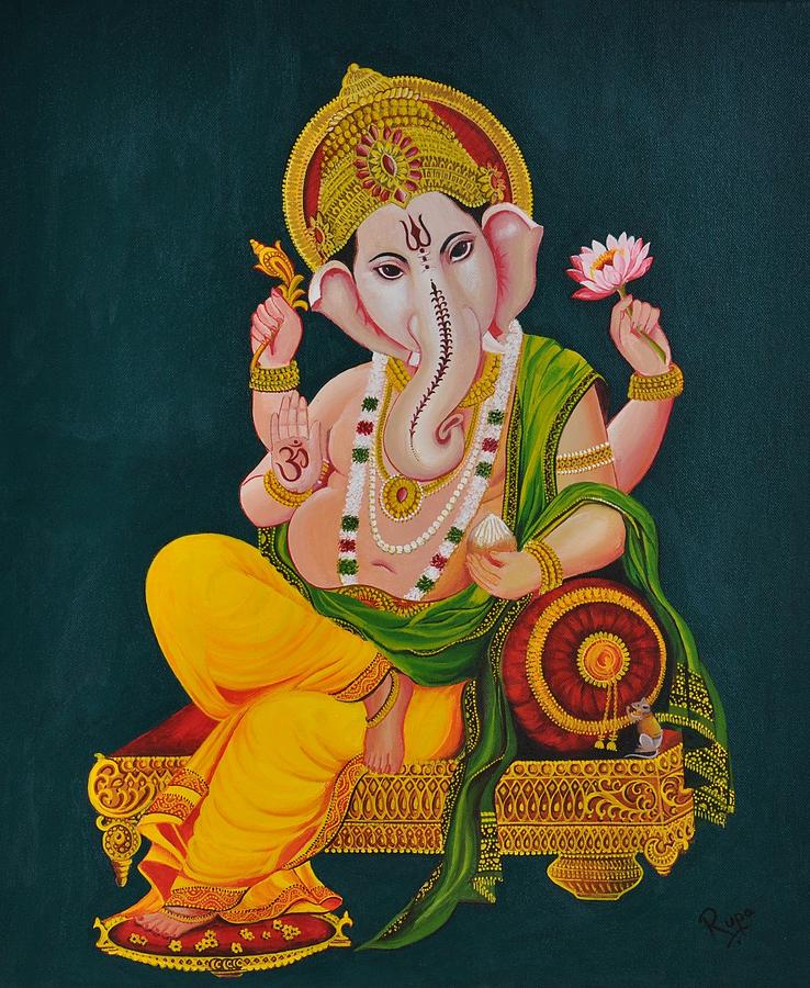 Indian God Painting - Ganapathi by Rupa Prakash