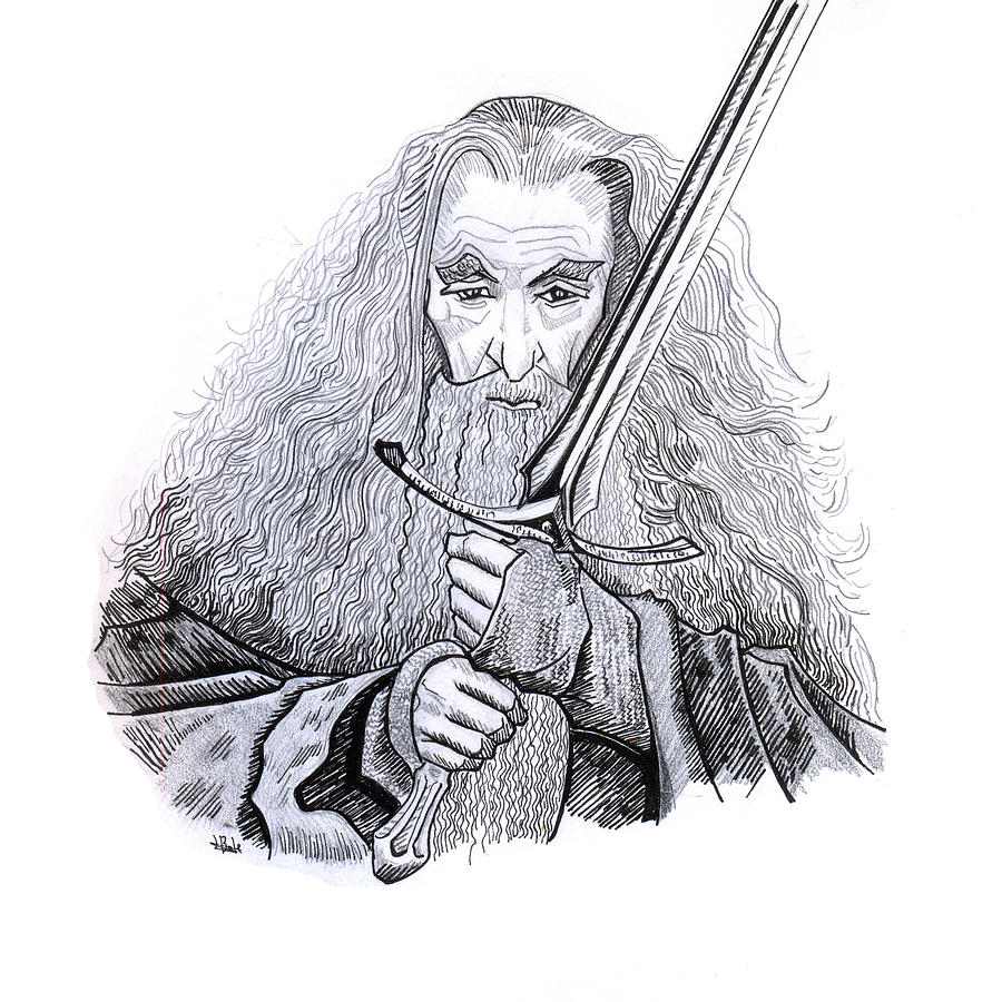 The Hobbit Drawing - Gandalf by Leon Bale