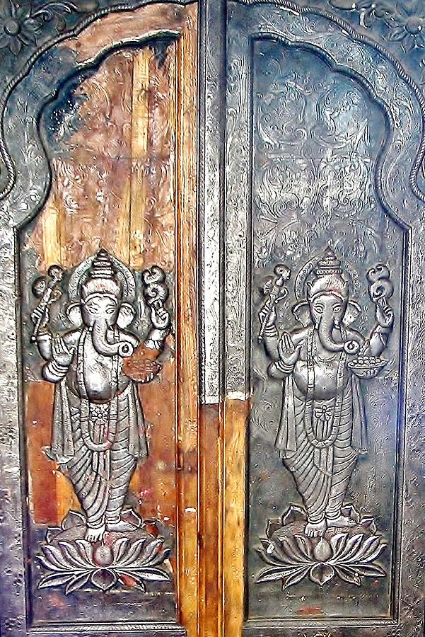 Elephant Photograph - Ganesh Door Plating at the Yoga Maya Hindu Temple in New Delhi India by Kim Bemis