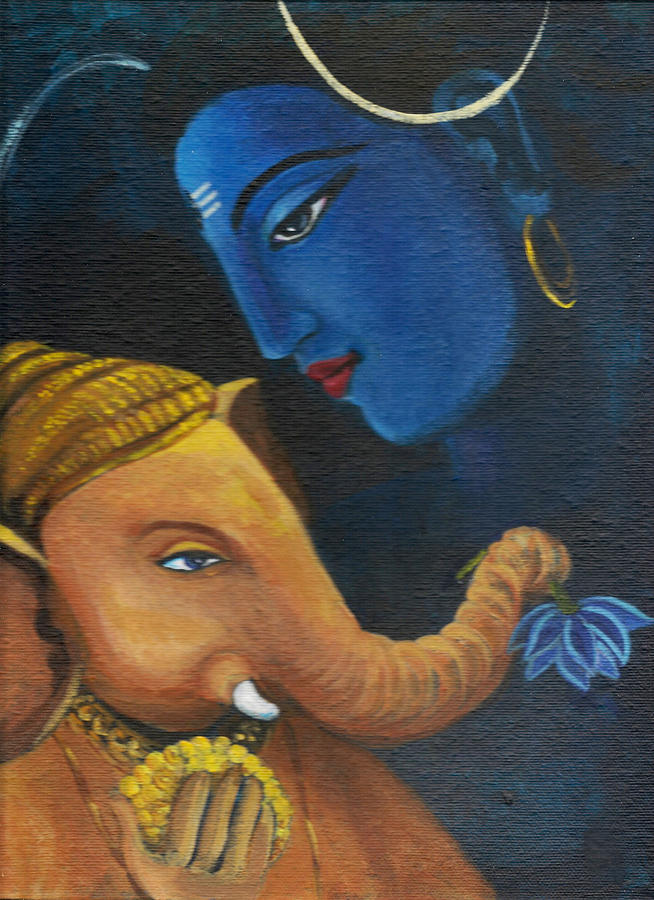 Ganesha and Shiva Painting by Asha Sudhaker Shenoy