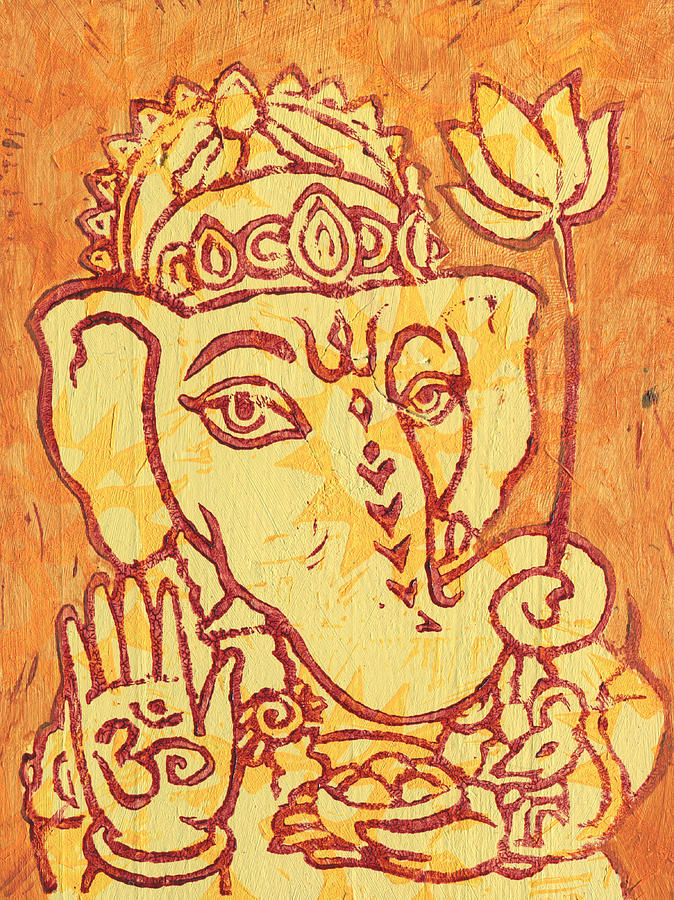 Ganesha Gold and Maroon Painting by Jennifer Mazzucco