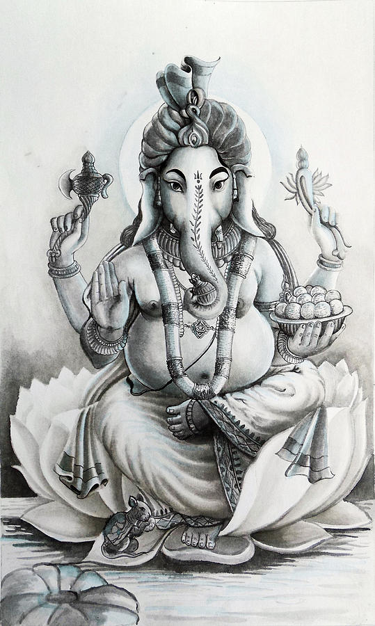 ganpati black and white painting