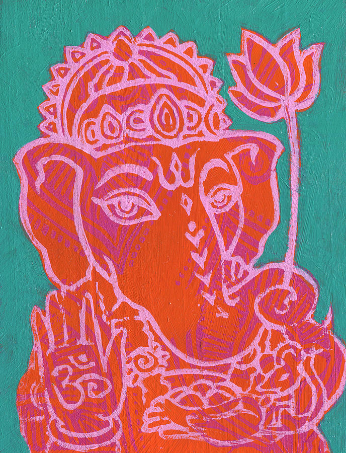 Ganesha Hot Pink Orange Teal Painting by Jennifer Mazzucco
