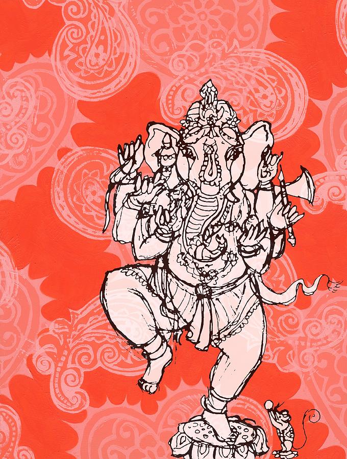 Ganesha on Lotus Mixed Media by Jennifer Mazzucco