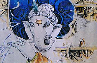 Elephant Painting - Ganesha Playing Bansuri by Ajay Kumar Samir