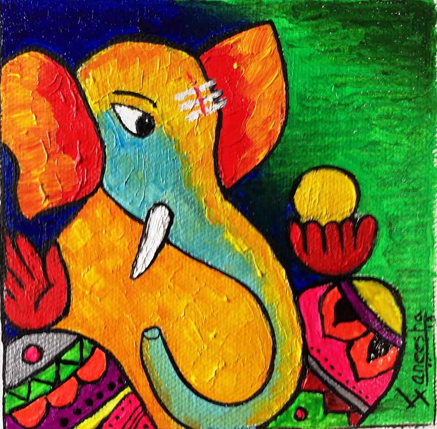 Abstract Painting - Ganesha by Saneesha Lingala