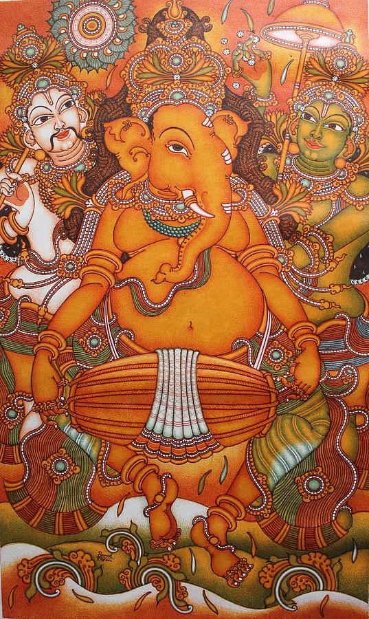 Ganesha the musician Painting by Pramod  M V 
