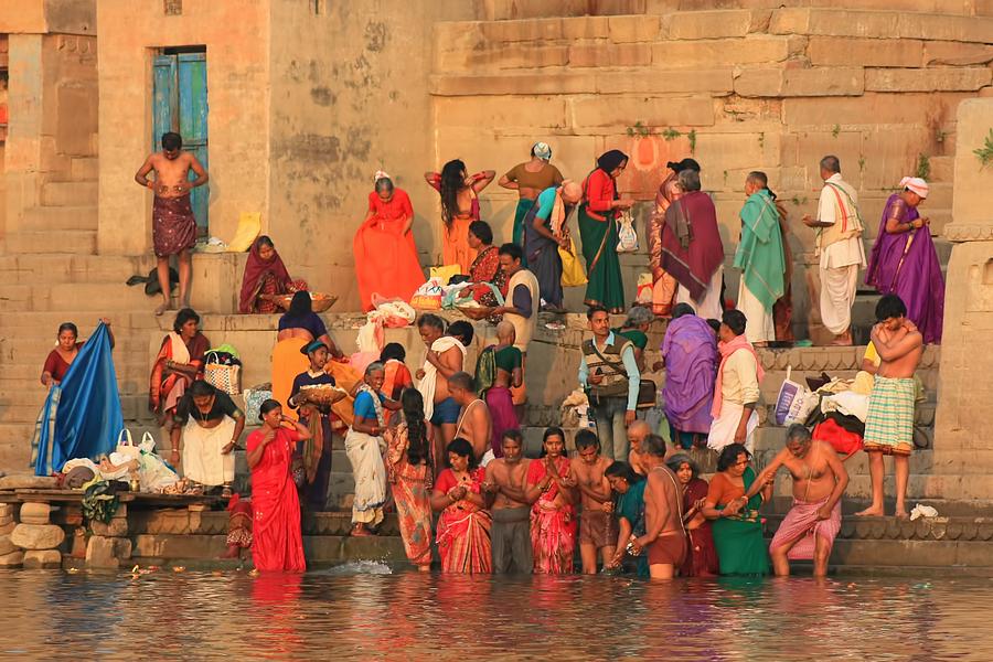 Sunset Photograph - Ganges Pilgrims by Amanda Stadther