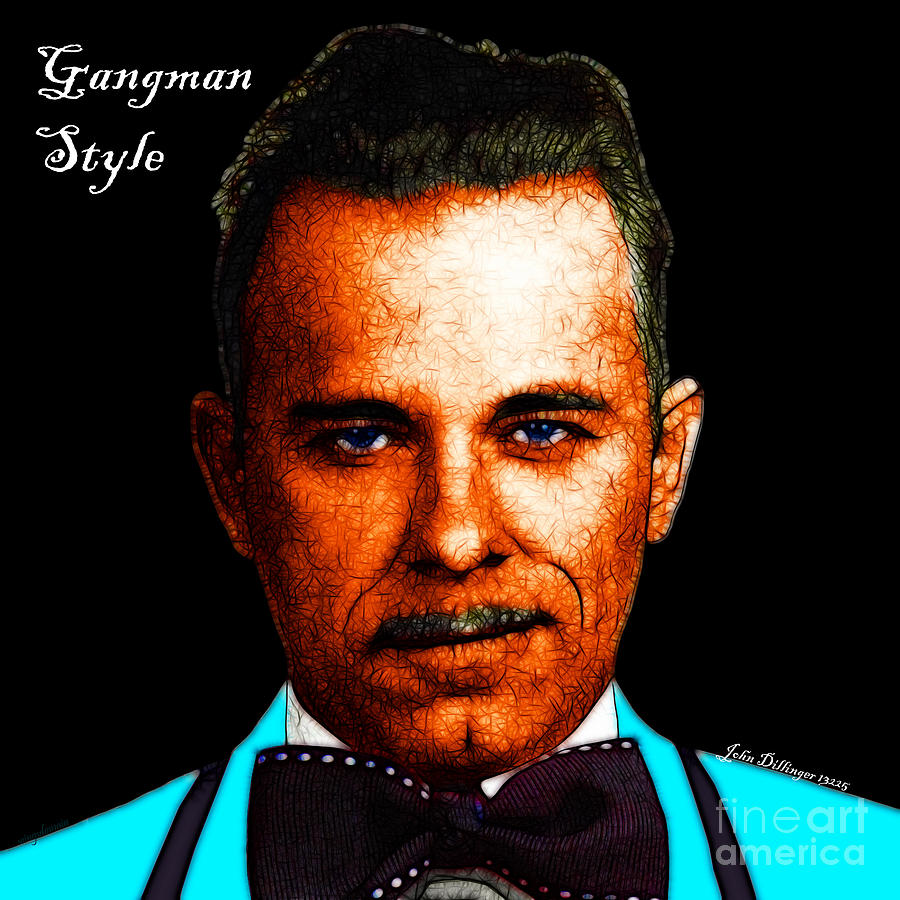 Gangman Style - John Dillinger 13225 - Black - Color Sketch Style - With Text Photograph by Wingsdomain Art and Photography