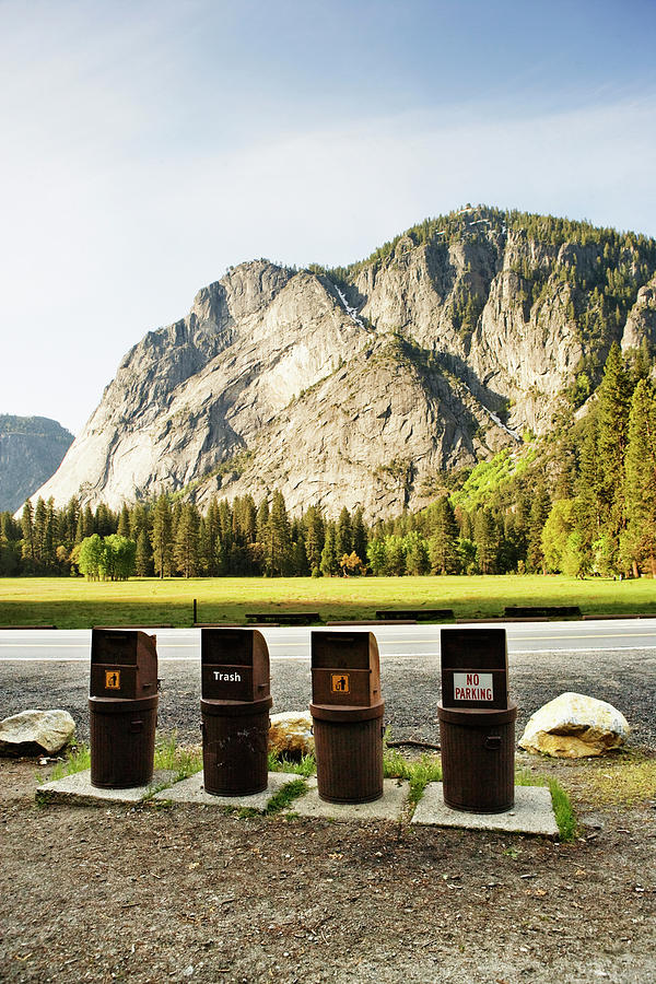 Yosemite National Park Photograph - Garbage And Recycling Containers by Ron Koeberer