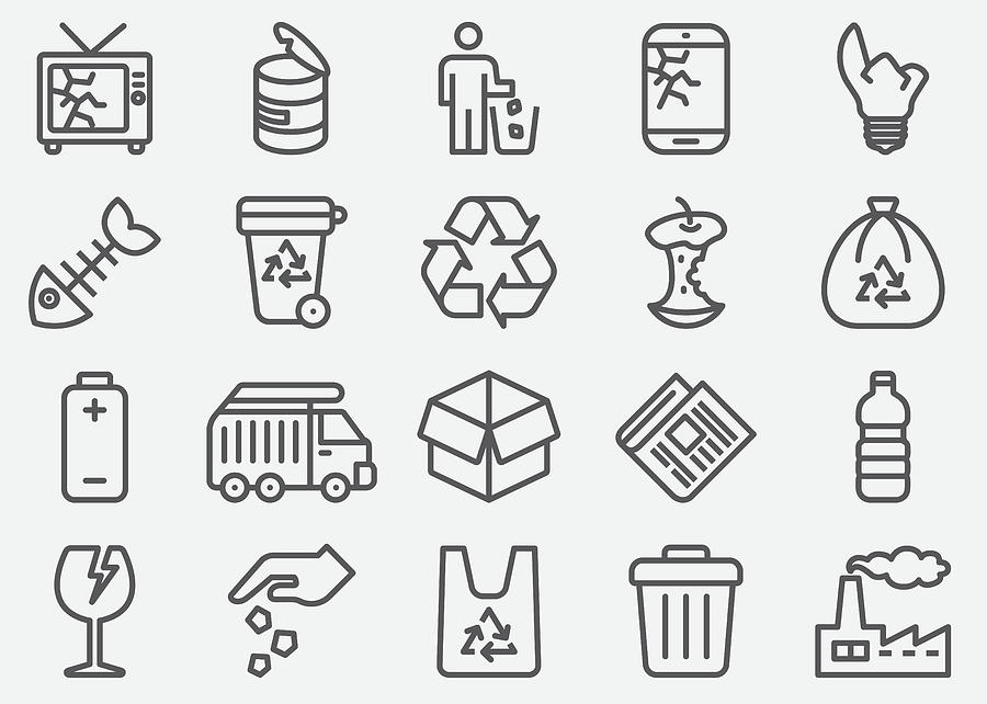 Garbage Line Icons Drawing by LueratSatichob