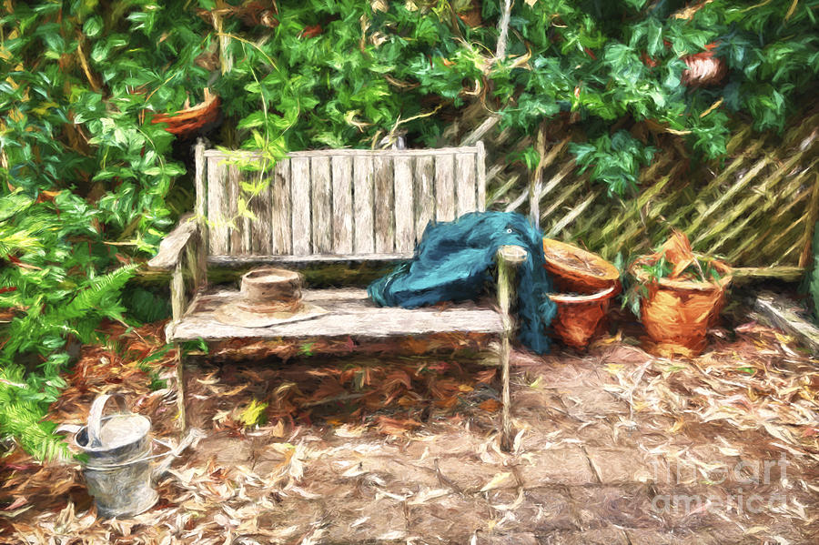 Impressionism Photograph - Garden bench with pots by Sheila Smart Fine Art Photography