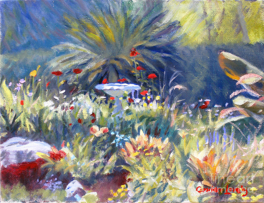 Garden Bird Bath Painting by Candace Lovely