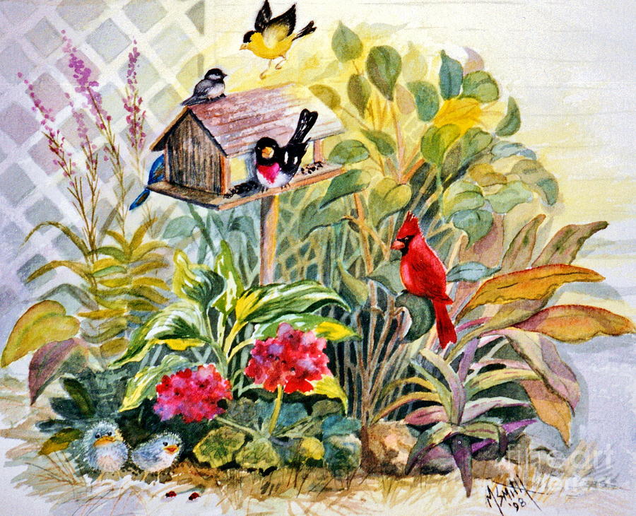 Garden Birds Painting by Marilyn Smith