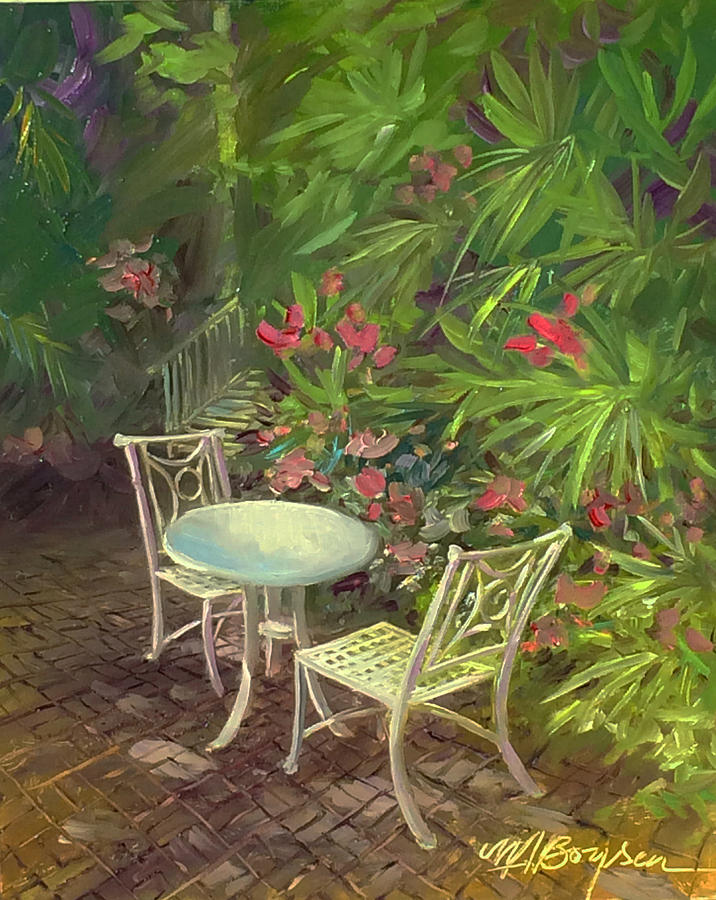 Garden Hotel Painting - Garden Conversation by Maryann Boysen