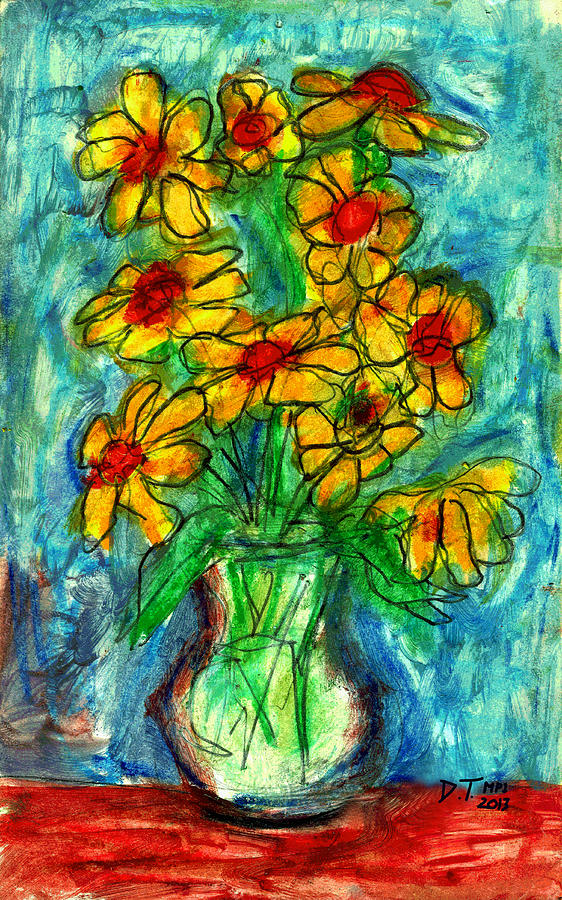 Flower Drawing - Garden Flower Mono-print by Don Thibodeaux